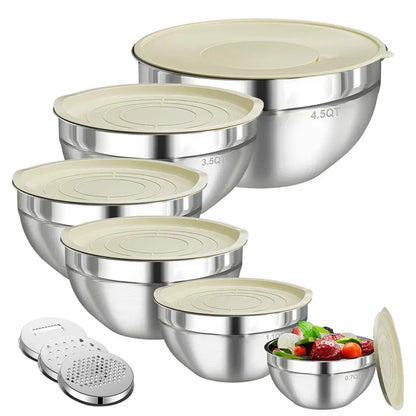 🛍️ 50 % Rabatt – 6-delat Rostfritt Stål Skålset med Lock – Stänkskydd, mångsidigt för sallad, bakning & förvaring 🥣