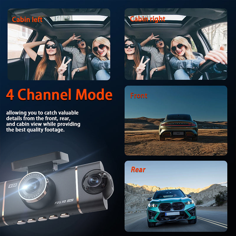 🚗📹 50% RABATT! | 4-kanals HD Dashcam – Fram, Interiör & Bak, 1080P, WiFi & GPS!