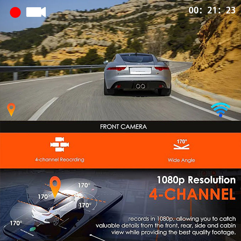 🚗📹 50% RABATT! | 4-kanals HD Dashcam – Fram, Interiör & Bak, 1080P, WiFi & GPS!