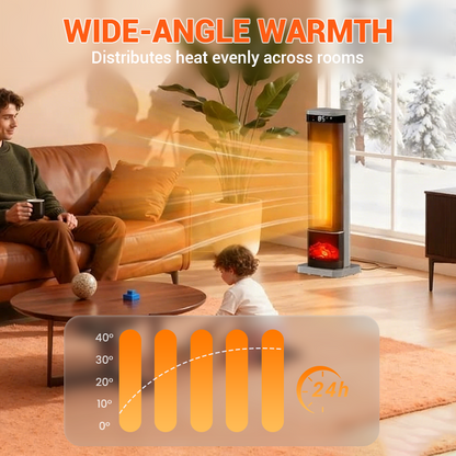 2-i-1 värmare och luftfuktare, 1500 W bärbar elektrisk värmare med luftfuktningsfunktion, fjärrkontroll, tippskydd, 3-stegs effektreglering, 3D-flammaeffekt, idealisk för sovrum och kontor.
