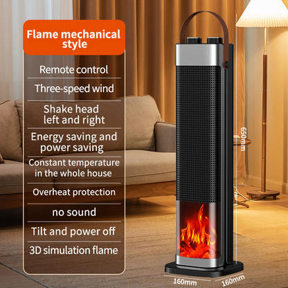 2-i-1 värmare och luftfuktare, 1500 W bärbar elektrisk värmare med luftfuktningsfunktion, fjärrkontroll, tippskydd, 3-stegs effektreglering, 3D-flammaeffekt, idealisk för sovrum och kontor.