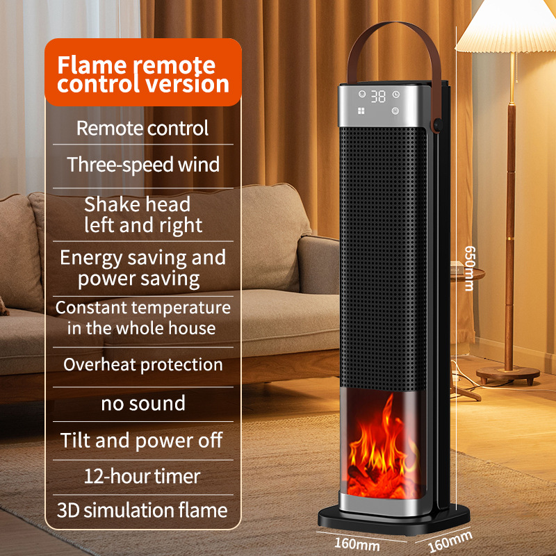 2-i-1 värmare och luftfuktare, 1500 W bärbar elektrisk värmare med luftfuktningsfunktion, fjärrkontroll, tippskydd, 3-stegs effektreglering, 3D-flammaeffekt, idealisk för sovrum och kontor.