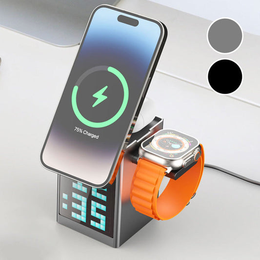 Multifunktionell Laddningsstation med Inbyggd Bluetooth-Högtalare och Klock