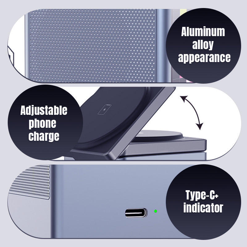 Multifunktionell Laddningsstation med Inbyggd Bluetooth-Högtalare och Klock