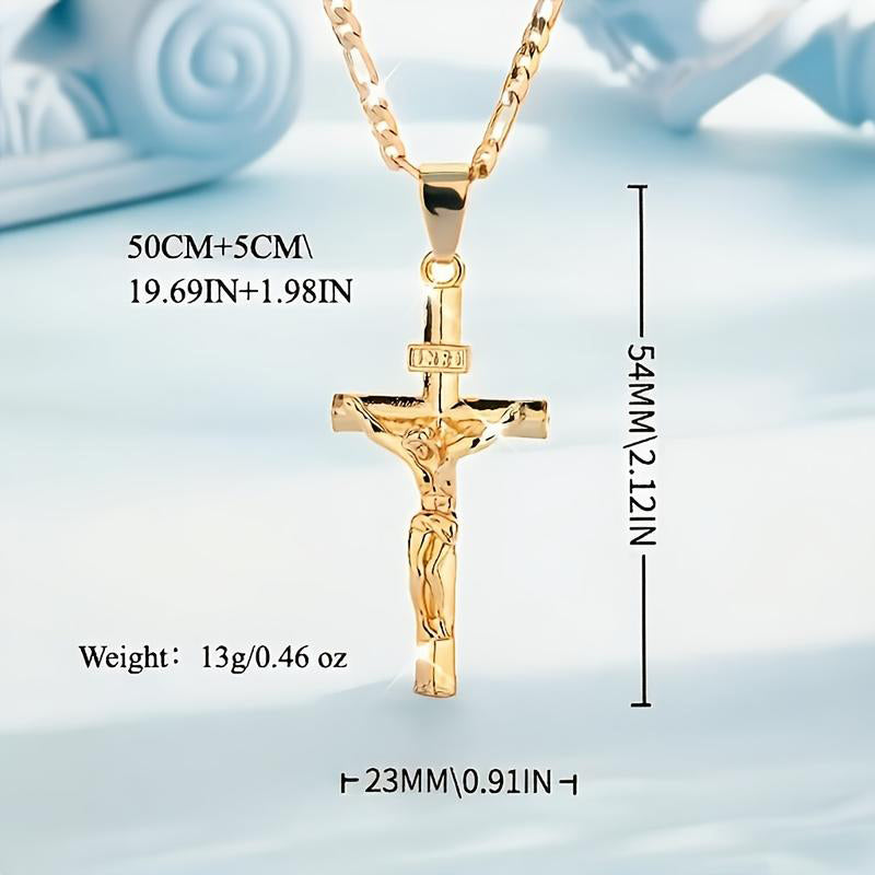 ✝️ 60% RABATT! ✨ Guldkrucifixhalsband – Detaljerat INRI-motiv, justerbar figarokedja och glittrande finish 💛