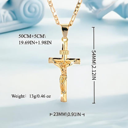 ✝️ 60% RABATT! ✨ Guldkrucifixhalsband – Detaljerat INRI-motiv, justerbar figarokedja och glittrande finish 💛