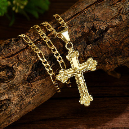 ✝️ 60% RABATT! ✨ Guldkrucifixhalsband – Detaljerat INRI-motiv, justerbar figarokedja och glittrande finish 💛