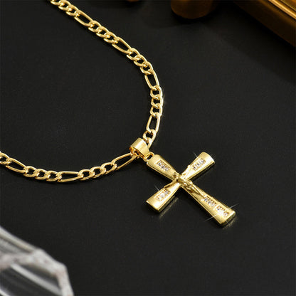 ✝️ 60% RABATT! ✨ Guldkrucifixhalsband – Detaljerat INRI-motiv, justerbar figarokedja och glittrande finish 💛