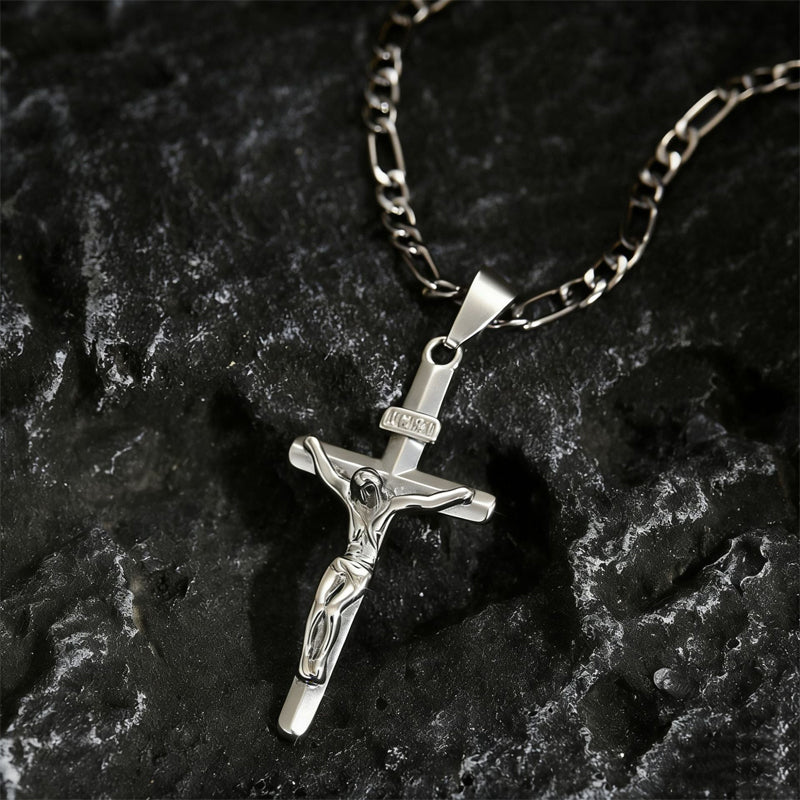 ✝️ 60% RABATT! ✨ Guldkrucifixhalsband – Detaljerat INRI-motiv, justerbar figarokedja och glittrande finish 💛