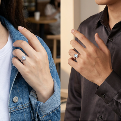 ✨💍60 % RABATT🔥 Geometrisk oval månstensring med zirkoniadetaljer – Mystisk, glittrande och tidlöst elegant! 🌙✨