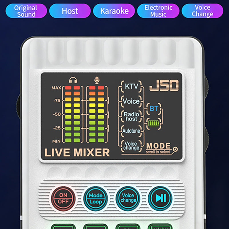 🎉Nyårspresent 50% RABATT!🎤Bärbart handhållet live-ljudkort (röstväxlare): Multifunktionella effekter + brusreducering – Streama överallt!