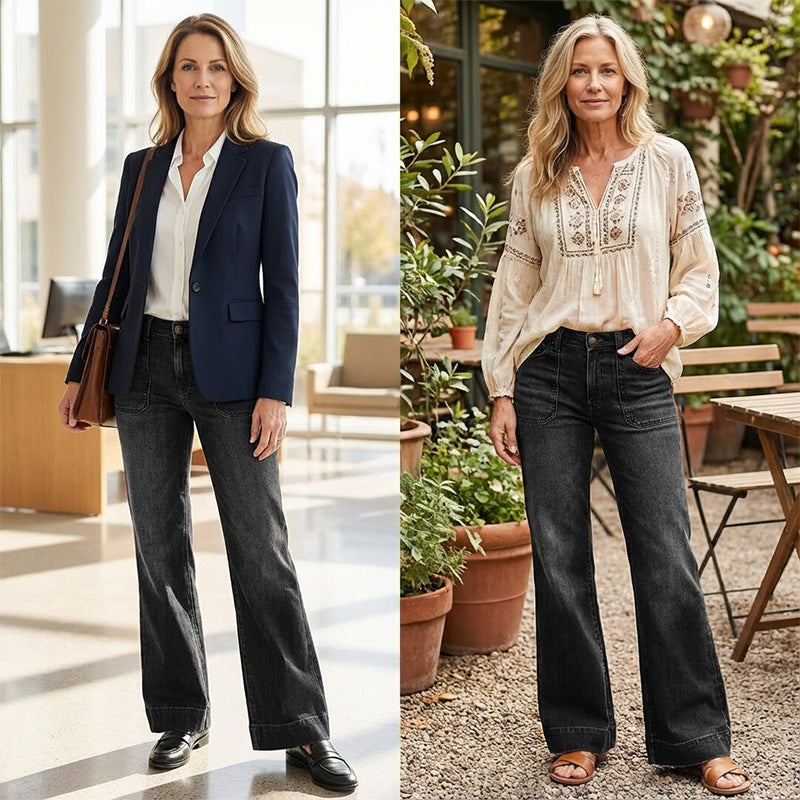 🎁 Nya Tillskott 2026 – 50% Rabatt 💥 Retro Flare Jeans för Kvinnor med Fickor