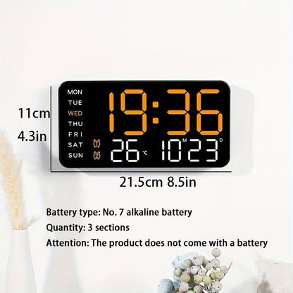 Stor digital väggklocka med LED-display, datum och termometer