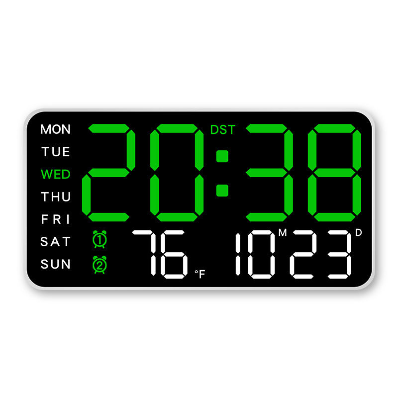 Stor digital väggklocka med LED-display, datum och termometer