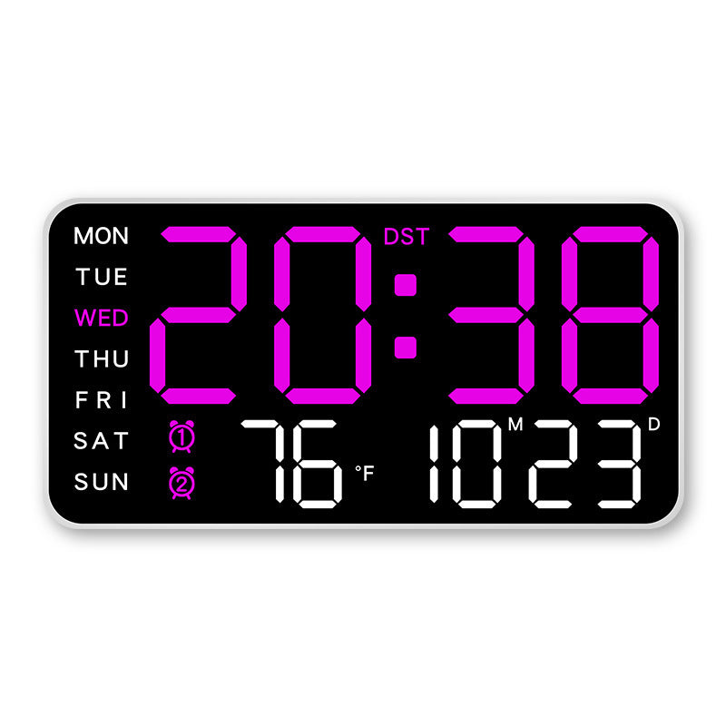 Stor digital väggklocka med LED-display, datum och termometer