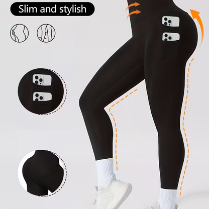 Högmidjede magekontrollerande yogabyxor med fickor