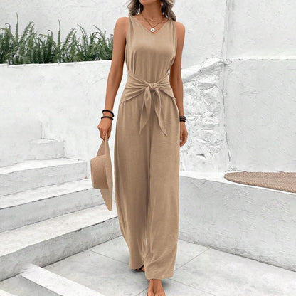 👗 60% RABATT! 💃 Kvinnors Enfärgad Jumpsuit med Midjebälte – Elegant Design, Figursydd & Perfekt För Fest & Vardag 🌸