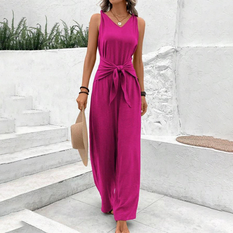 👗 60% RABATT! 💃 Kvinnors Enfärgad Jumpsuit med Midjebälte – Elegant Design, Figursydd & Perfekt För Fest & Vardag 🌸