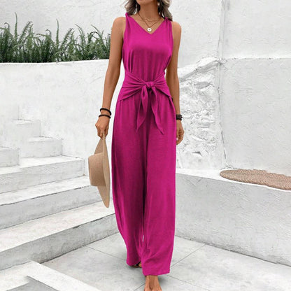 👗 60% RABATT! 💃 Kvinnors Enfärgad Jumpsuit med Midjebälte – Elegant Design, Figursydd & Perfekt För Fest & Vardag 🌸