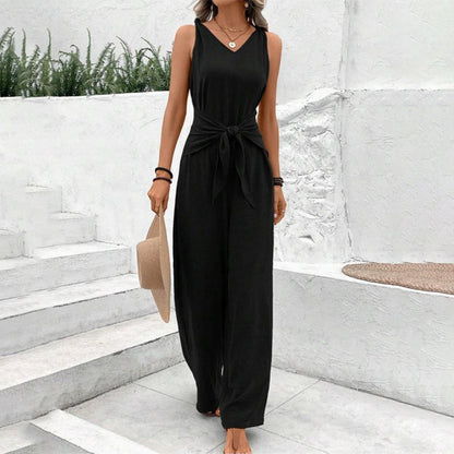 👗 60% RABATT! 💃 Kvinnors Enfärgad Jumpsuit med Midjebälte – Elegant Design, Figursydd & Perfekt För Fest & Vardag 🌸