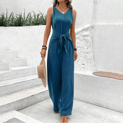 👗 60% RABATT! 💃 Kvinnors Enfärgad Jumpsuit med Midjebälte – Elegant Design, Figursydd & Perfekt För Fest & Vardag 🌸