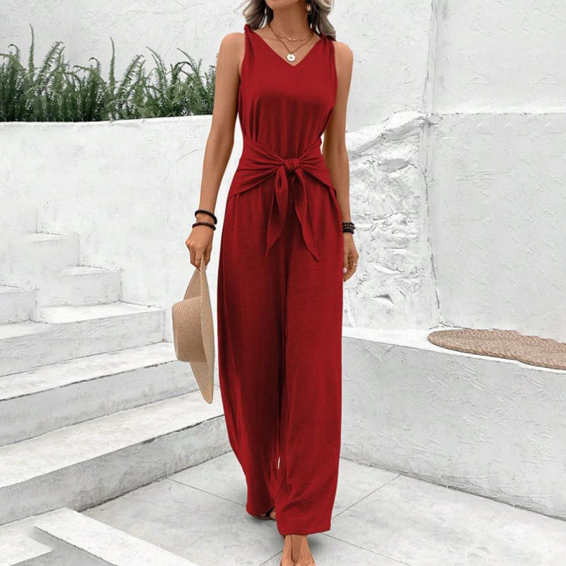 👗 60% RABATT! 💃 Kvinnors Enfärgad Jumpsuit med Midjebälte – Elegant Design, Figursydd & Perfekt För Fest & Vardag 🌸