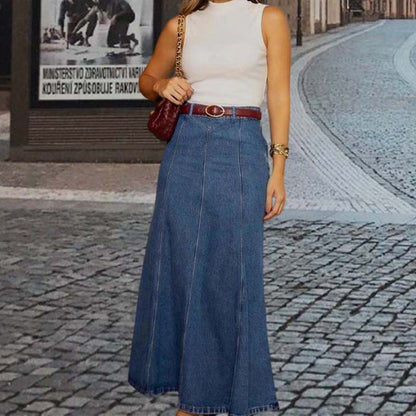 🌟 Förlänger & Smalnar | A-linje Denim Maxikjol | Smickrande Silhuett 💃【-50%】
