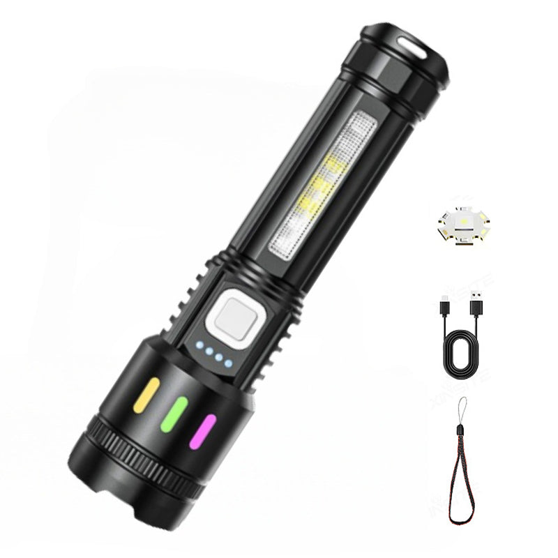 Multifunktionell LED-ficklampa med zoom och strömindikator