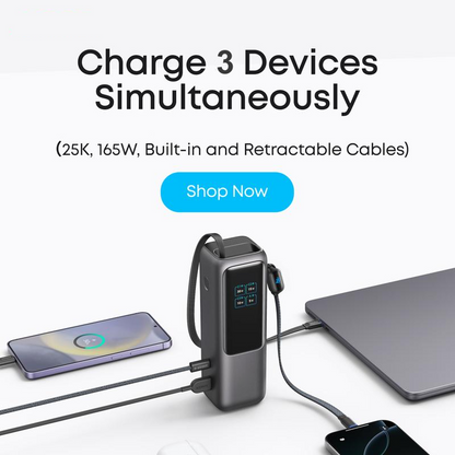 📢📢50% OFF !!!⏰Portabel laddare med inbyggd kabel – 20000mAh, 100W snabbladdning & digital display 🔋⚡