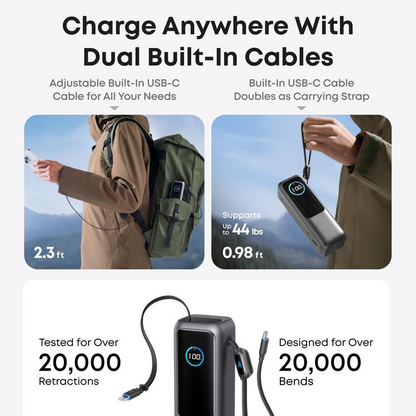 📢📢50% OFF !!!⏰Portabel laddare med inbyggd kabel – 20000mAh, 100W snabbladdning & digital display 🔋⚡