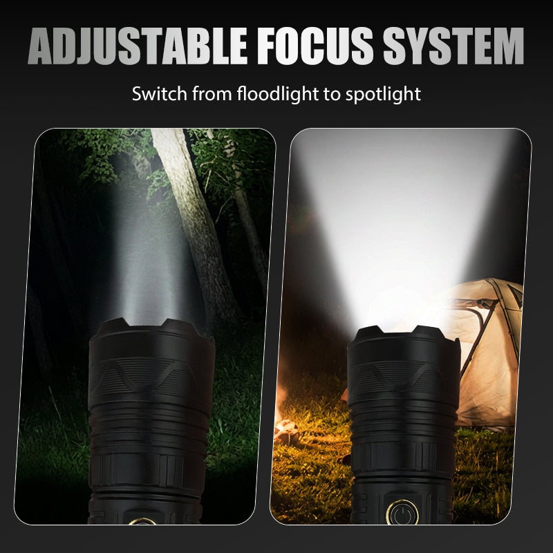 Opladdbar P50 LED-zaklampa med justerbar zoom – Superljus & opladdbar, redo för äventyr!！
