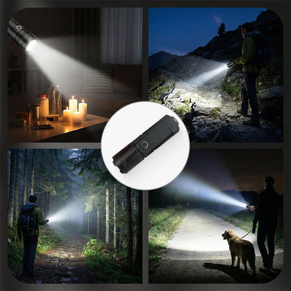 Opladdbar P50 LED-zaklampa med justerbar zoom – Superljus & opladdbar, redo för äventyr!！