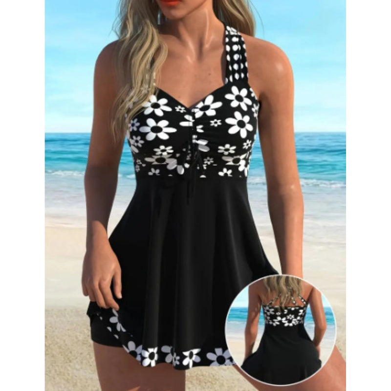 🔥🎁Nyhet 60 % RABATT🔥Dam-tankini-baddräkter med blommönster och boyshorts
