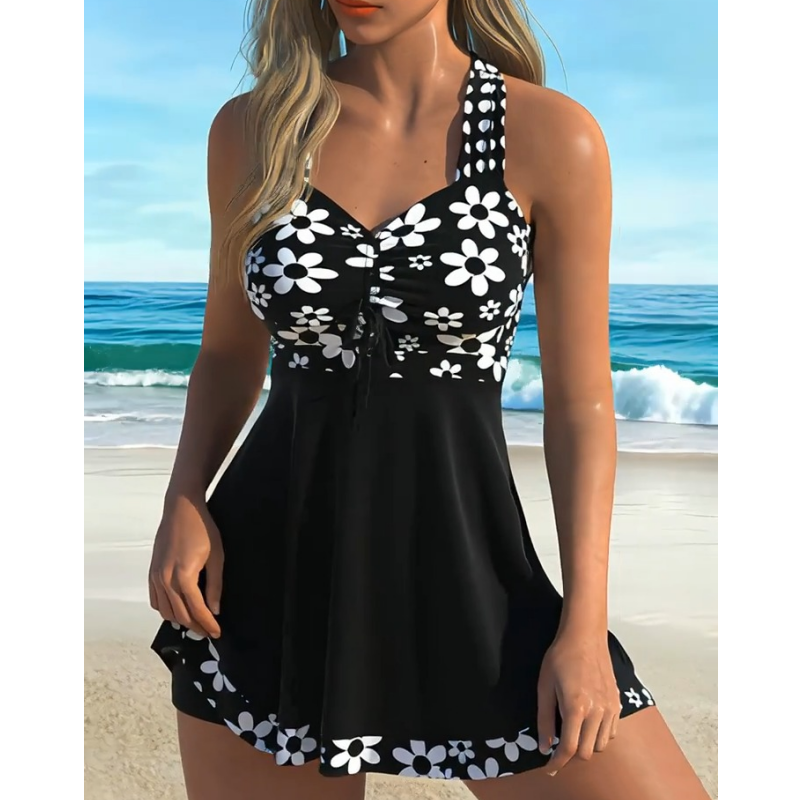 🔥🎁Nyhet 60 % RABATT🔥Dam-tankini-baddräkter med blommönster och boyshorts