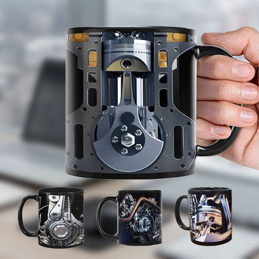 Keramisk kaffemugg med motormotiv för mekaniker