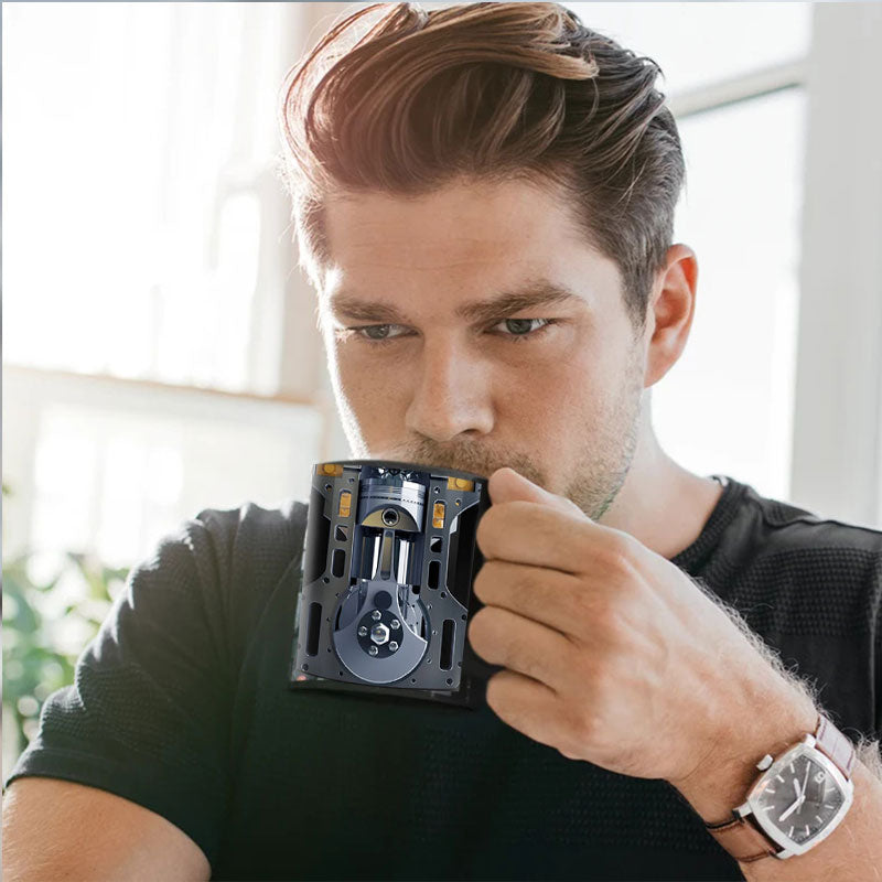 Keramisk kaffemugg med motormotiv för mekaniker