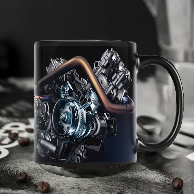 Keramisk kaffemugg med motormotiv för mekaniker