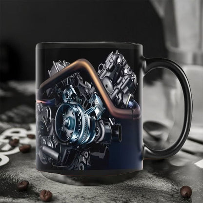 Keramisk kaffemugg med motormotiv för mekaniker