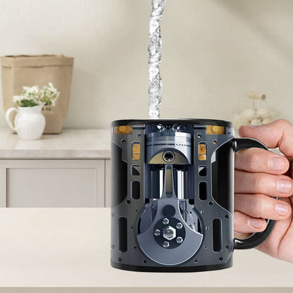 Keramisk kaffemugg med motormotiv för mekaniker