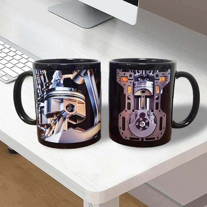 Keramisk kaffemugg med motormotiv för mekaniker