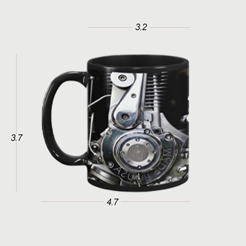 Keramisk kaffemugg med motormotiv för mekaniker