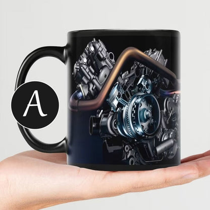 Keramisk kaffemugg med motormotiv för mekaniker