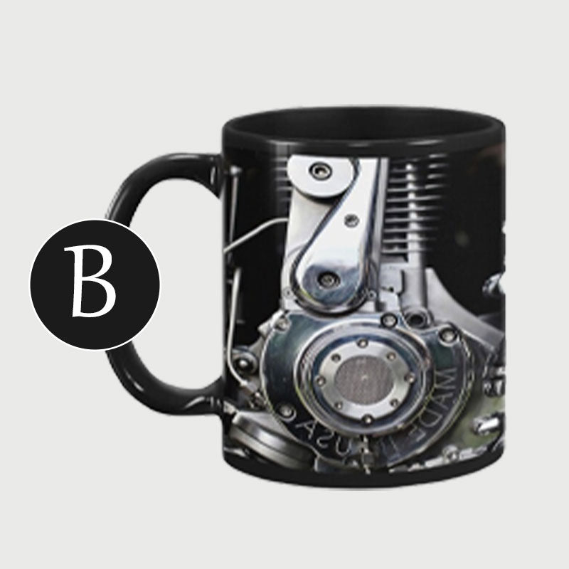 Keramisk kaffemugg med motormotiv för mekaniker