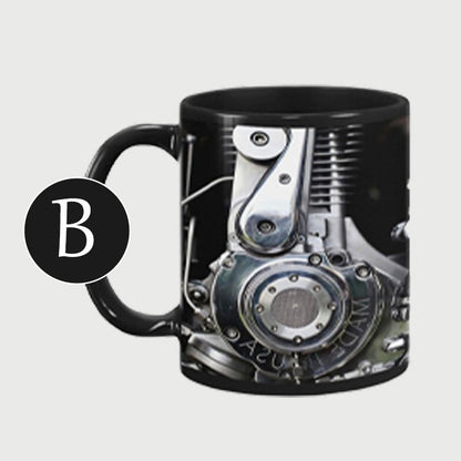 Keramisk kaffemugg med motormotiv för mekaniker