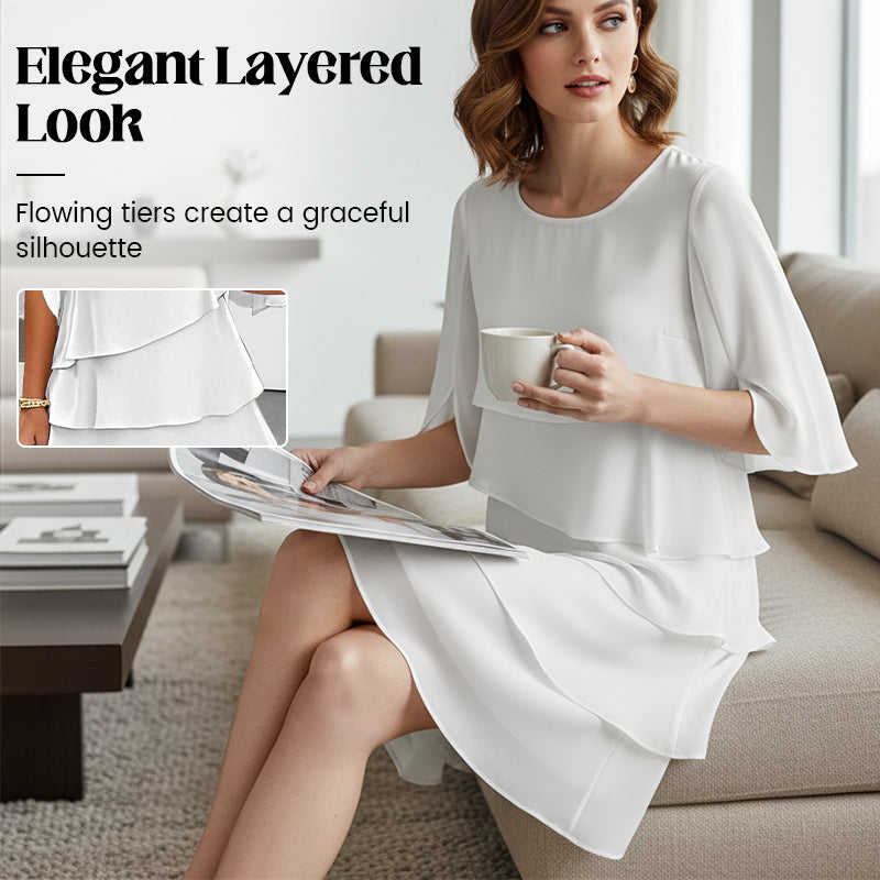 🎁 50 % RABATT! Elegant damklänning med lager på lager och volangärmar – en enkel stil för alla tillfällen 💃