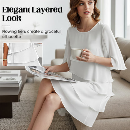 🎁 50 % RABATT! Elegant damklänning med lager på lager och volangärmar – en enkel stil för alla tillfällen 💃