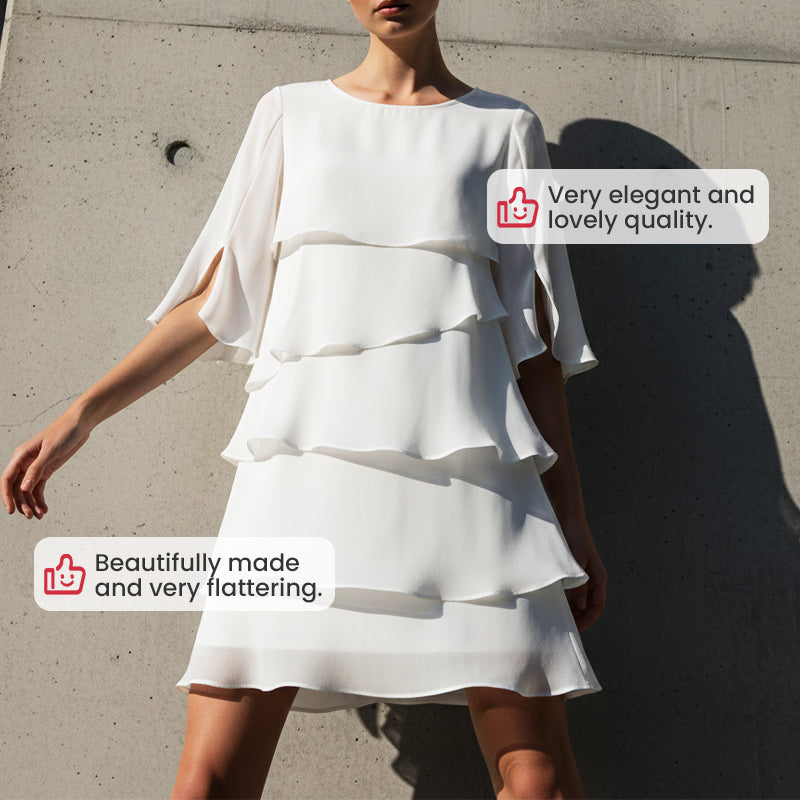 🎁 50 % RABATT! Elegant damklänning med lager på lager och volangärmar – en enkel stil för alla tillfällen 💃