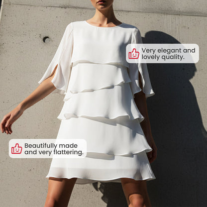 🎁 50 % RABATT! Elegant damklänning med lager på lager och volangärmar – en enkel stil för alla tillfällen 💃
