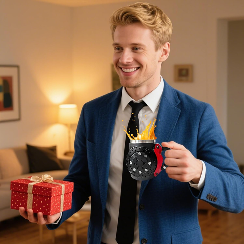 Mugg med humoristisk bromsdesign