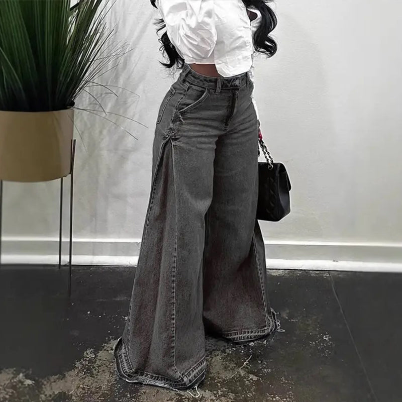 💖Oversized jeans med hög midja och vida ben för dam